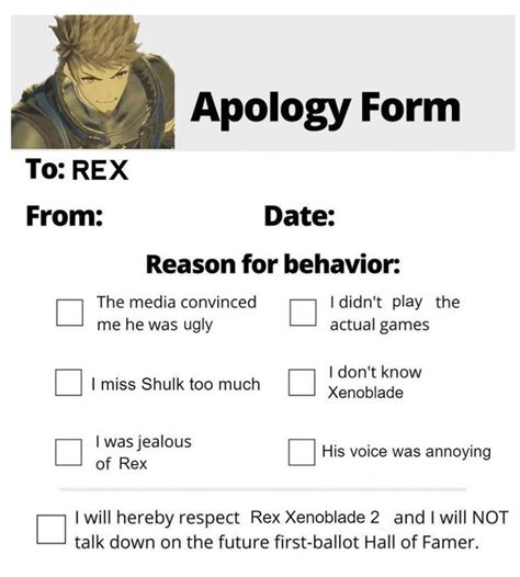 Rex Apology Form | Apology Form | Know Your Meme