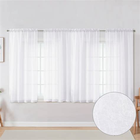 OVZME Olivia White Voile Textured Semi-sheer Curtains Total 4 Pieces 63 ...