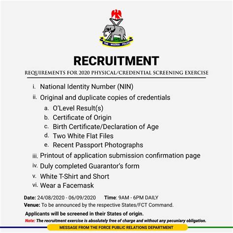 Nigeria Police Picks Date For Recruitment Screening And Physical