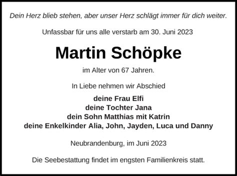 Traueranzeigen Von Martin Sch Pke Trauer Nordkurier