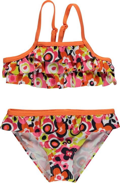 Losan Meisjes Bikini Met Roesjes Wit Met Oranje Multicolor Maat 104