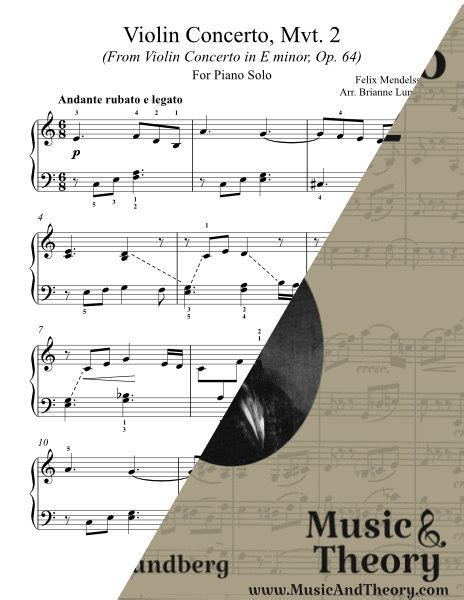 Violin Concert Movement 2 (Mendelssohn) Piano Solo | MusicAndTheory.com