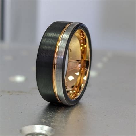 Black Gunmetal Tungsten Ring Rose Gold Wedding Band Ring Etsy