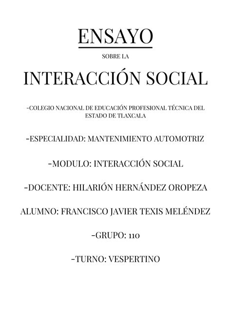 SOLUTION Ensayo De Interacci N Social Studypool