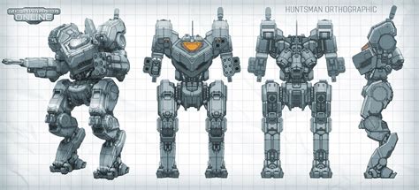 Mechwarrior Online Huntsman Orthographic Robot Design Sketch Robot