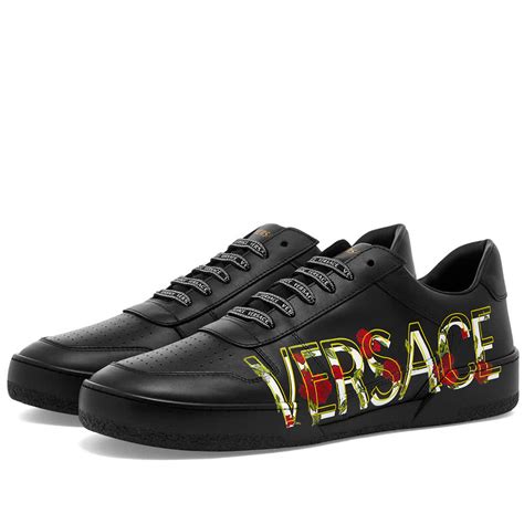 Versace Side Logo Tennis Sneaker Black And Multi End Us