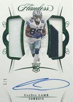 CeeDee Lamb 2020 Flawless RDPA CD Rookie Dual Patch Auto Emerald 5