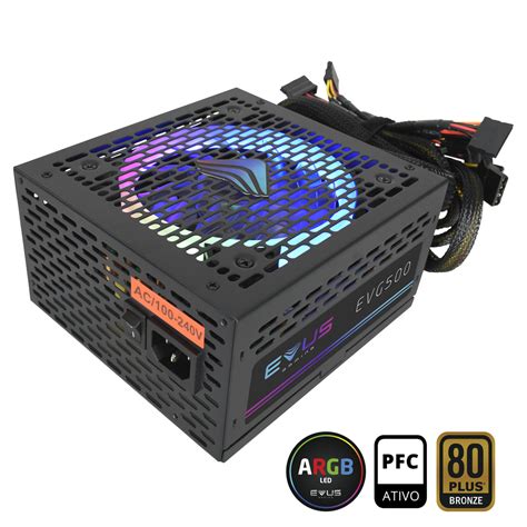 Fonte Gamer Evus Evg500 Argb 500w 80 Plus Bronze