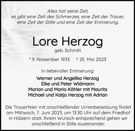 Traueranzeigen Von Lore Herzog Trauerundgedenken De