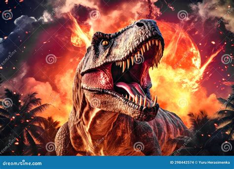 A Terrible Dinosaur Tyrannosaurus T Rex With An Open Huge Mouth And