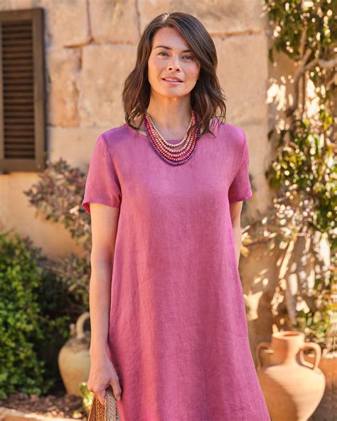 Magenta Pink Simple Linen Curved Hem Tunic Woolovers Uk