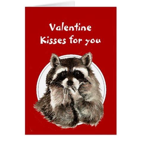 Valentine Hearts For Friend Raccoon Blowing Kisses Holiday Card