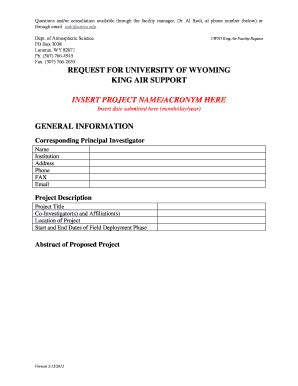 Fillable Online Das Uwyo King Air Request Form Atmospheric