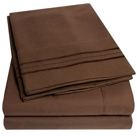 1800 Series 4 Piece Deep Pocket Bedroom Bed Sheet Set Queen Brown