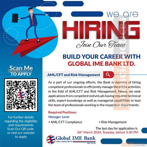 Global IME Bank Invites Applications For Key Roles In AML CFT And Risk