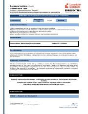 BSBSUS501 Assessment Pdf Lonsdale Institute PTY LTD Assessment Task