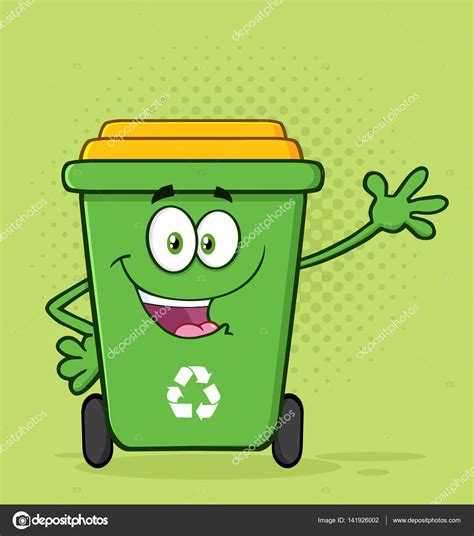 Happy Green Recycle Bin Cartoon Stock Vector Image by ©HitToon #141926002