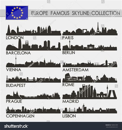 Most Famous Europe Cities Skyline City Stock Vector (Royalty Free ...