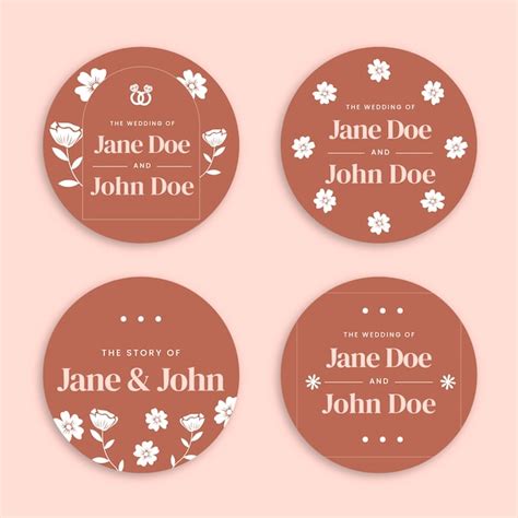 Free Vector Minimal Floral Wedding Labels Template