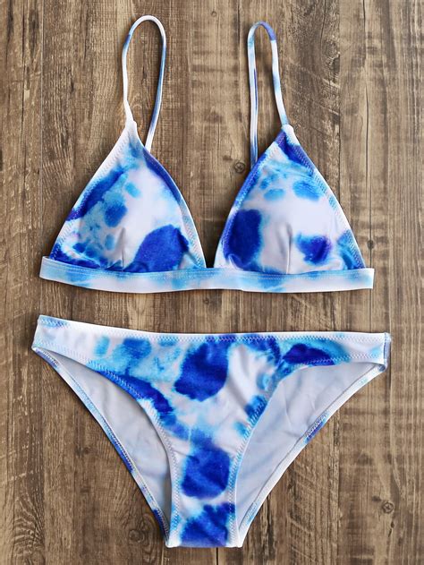 Blue And White Triangle Bikini SetFor Women Romwe