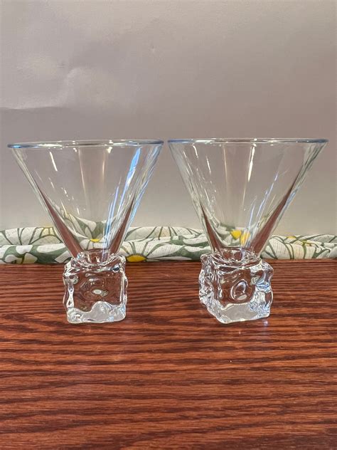 Vintage Martini Glasses Melting Ice Cube Base Disaronno Set Of Etsy