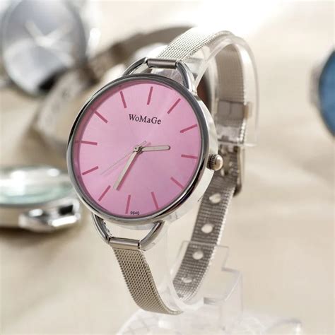 Womage Women Watch Slim Belt Colors Faces Silver Plated Bracelet Quartz