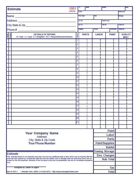 Auto Body Estimate Template Free Download Auto Repair Estimates Estimate Template Auto