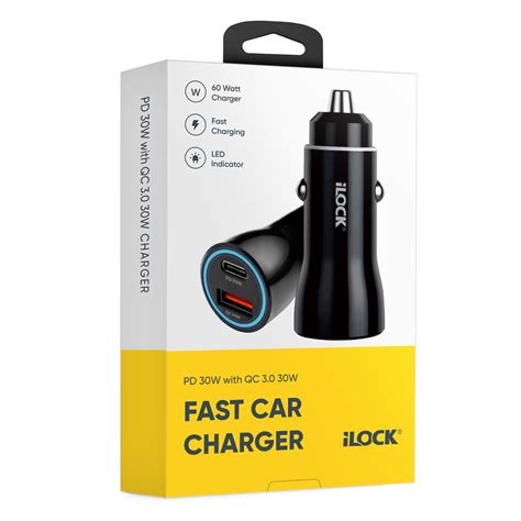 Car Fast Charger 60W Dual Port | USB-C & USB-A | PD 30W + QC 30W | LED Indicator – iLock