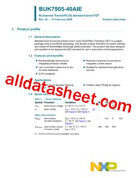 BUK7905 40AIE 15 Datasheet PDF NXP Semiconductors