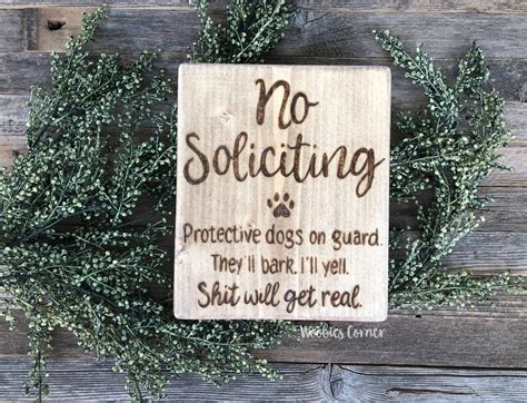 No soliciting dog sign Funny no soliciting signs Protective | Etsy