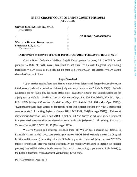 Motion For Default Judgment Federal Court Prntbl