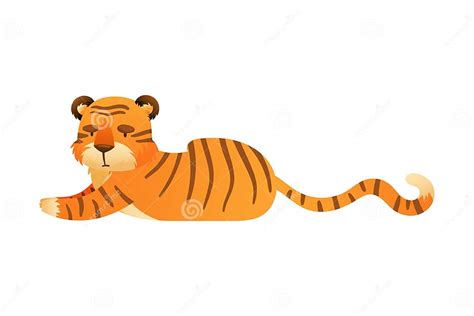 Cute Lying Tiger Wild Predator Animal Cartoon Vector Illustration Stock