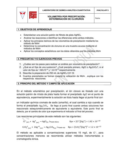 Guia Lab Analit Cuant Practica Volumetria Precipitacion Volumetr A