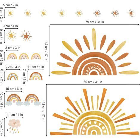 Stickers Muraux Enfants Arc En Ciel Soleil Autocollants Muraux Mural