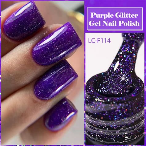 LILYCUTE Purple Glitter Sequins Gel Nail Polish Full Coverage Shiny