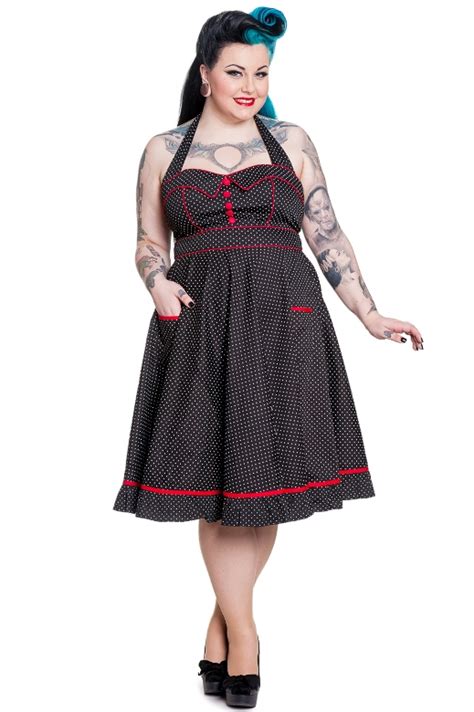 Hell Bunny Plus Size Rockabilly Black And White Polka Dot W Red Trim