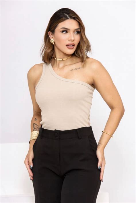 Regata Um Ombro NUDE Clothes For Women Top Outfits Blouses For Women