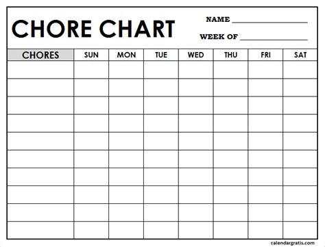 Free blank Chore Chart printable template | Printable chore chart ...