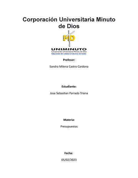 Actividad De Presupuestos Corporaci N Universitaria Minuto De Dios