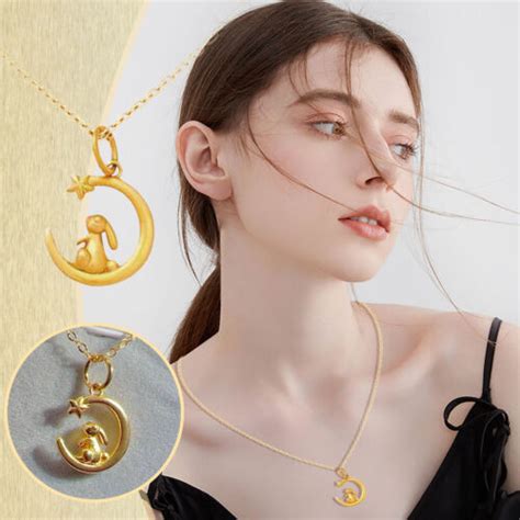 Bending Moon Cute Rabbit Pendant Chinese Personalized Heart Necklaces