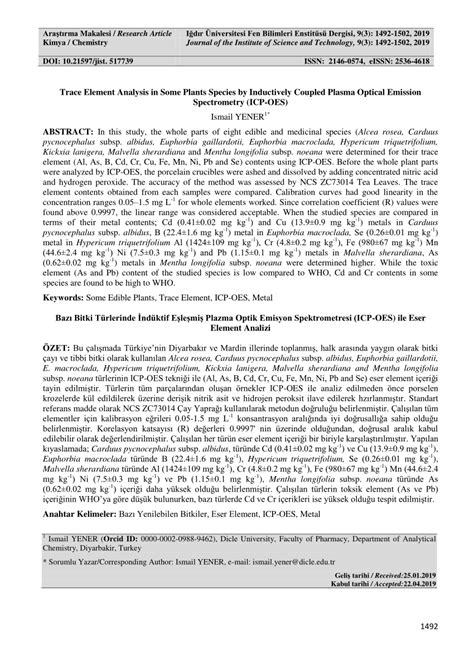 (PDF) Trace Element Analysis in Some Plants Species by Inductively ...