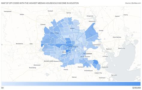 Highest Median Household Income in Houston by Zip Code | 2024 | Zip Atlas