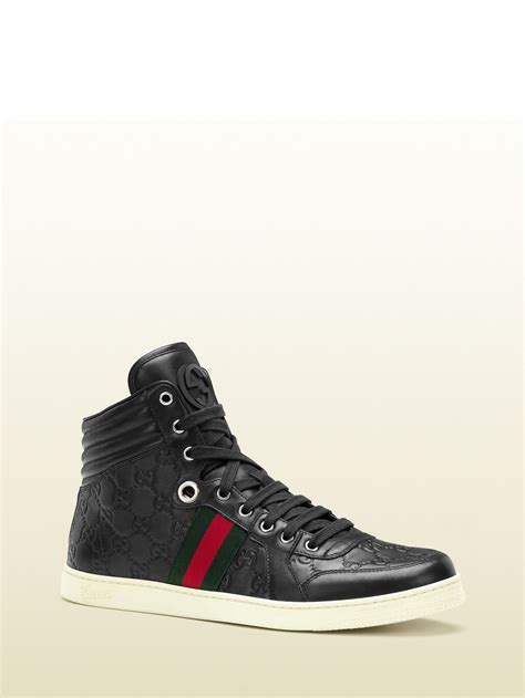 Gucci 221825 A9l90 1072 Black Guccissima Leather High Top Sneaker Black Guccisssima