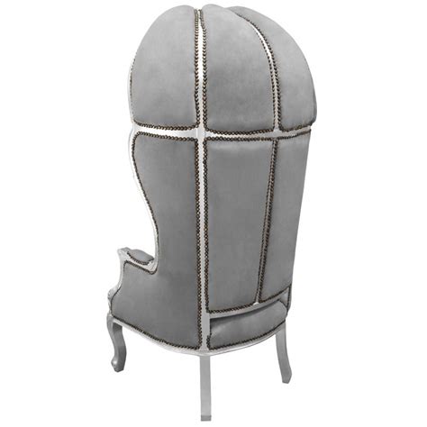 Grand Fauteuil Carrosse De Style Baroque Tissu Velours Gris Et Bois Argent