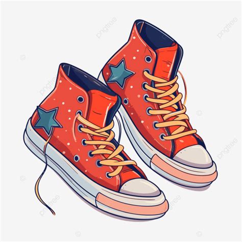 Tennis Shoes Vector Sticker Clipart Red Converse Sneakers Illustration Cartoon Sticker