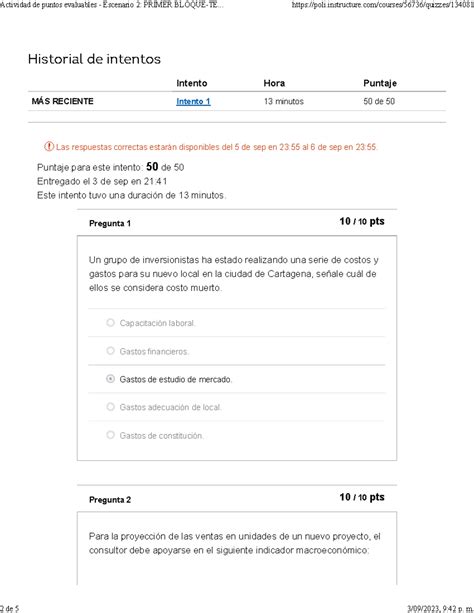 Quiz Semana Evaluaci N Proyectos Historial De Intentos Intento