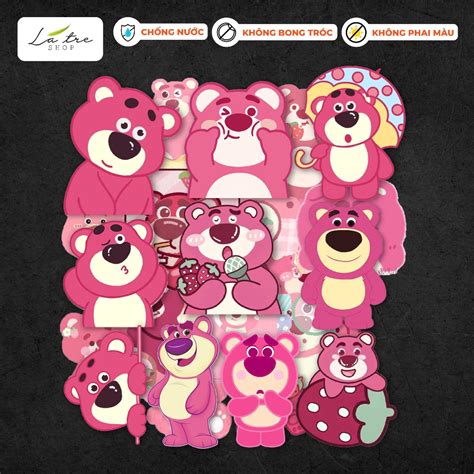 Hình dán sticker gấu dâu losto hot trend cute hài hước dán mũ bảo hiểm laptop điện thoại
