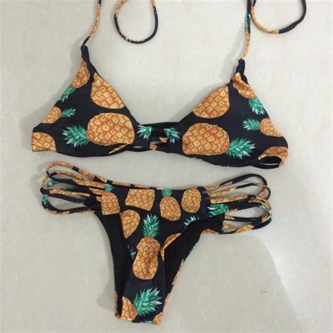 2016 Brazilian Swimwear Reversible Bikinis Sexy Women Swimsuit Pineapple Printed Fruit Bikini