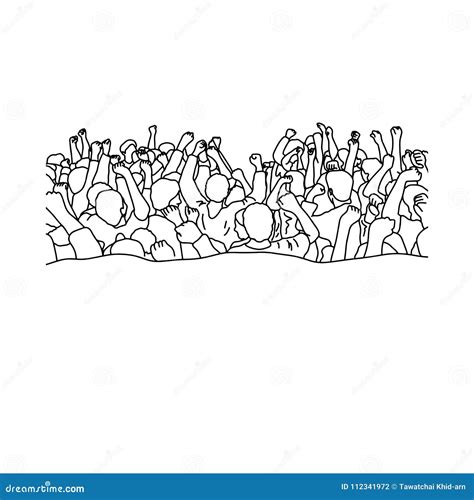 Drawing Crowd Of People Raise Their Hands Over Heads Vector ...