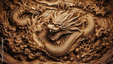 Wood carving art dragon wood carving patterns. Generative Ai Stock Illustration | Adobe Stock